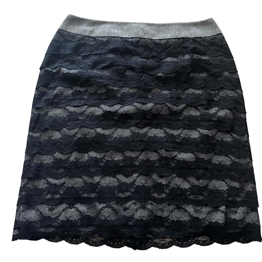 Sharp Office Women's Gray with Black Lace Overlay Pencil Skirt Sz 10